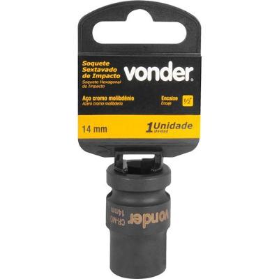 Soquete Sextavado Impacto Encaixe 1/2" 14Mm Aço Cromo Vonder