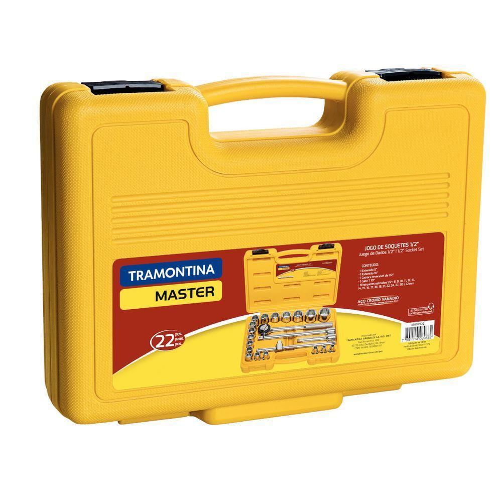 Jogo De Soquetes Estriados Encaixe 1/2 Tramontina Em Aço Cromo Vanádio E Maleta 22 Peças - 2