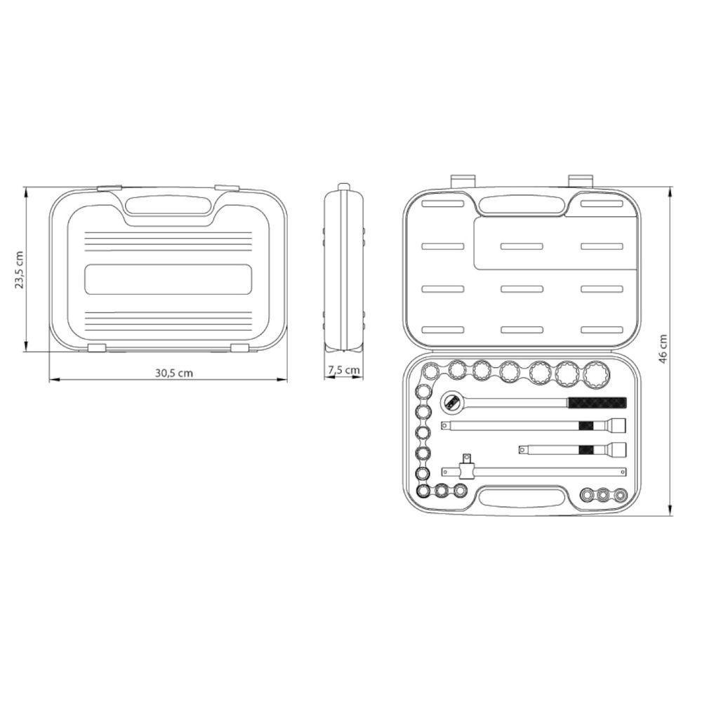 Jogo De Soquetes Estriados Encaixe 1/2 Tramontina Em Aço Cromo Vanádio E Maleta 22 Peças - 3