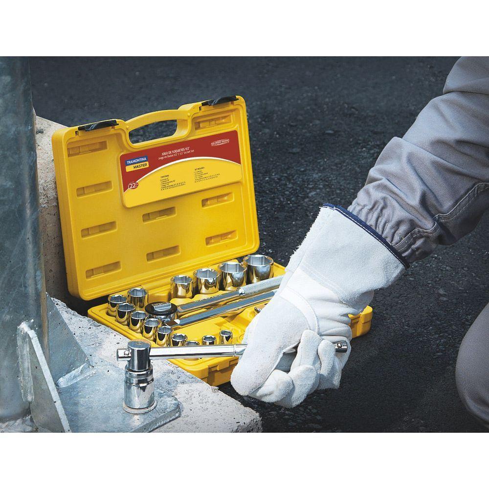 Jogo De Soquetes Estriados Encaixe 1/2 Tramontina Em Aço Cromo Vanádio E Maleta 22 Peças - 4