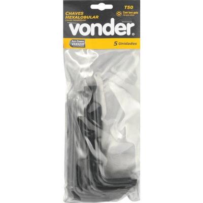 Chave Hexalobular T50 Furo Guia Crv 05 Peças Vonder