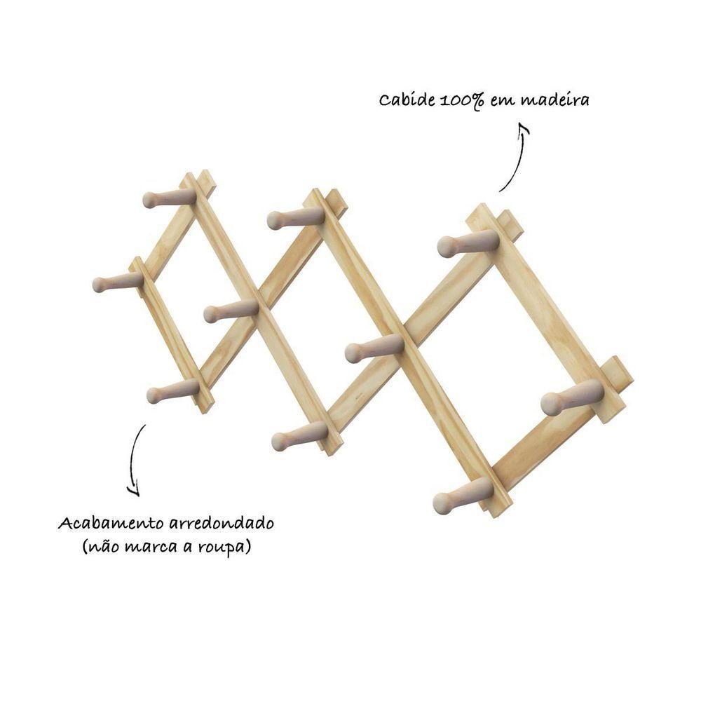 Cabide Sanfonado De Parede Em Madeira Pinus - Stolf 10 Pinos - 3