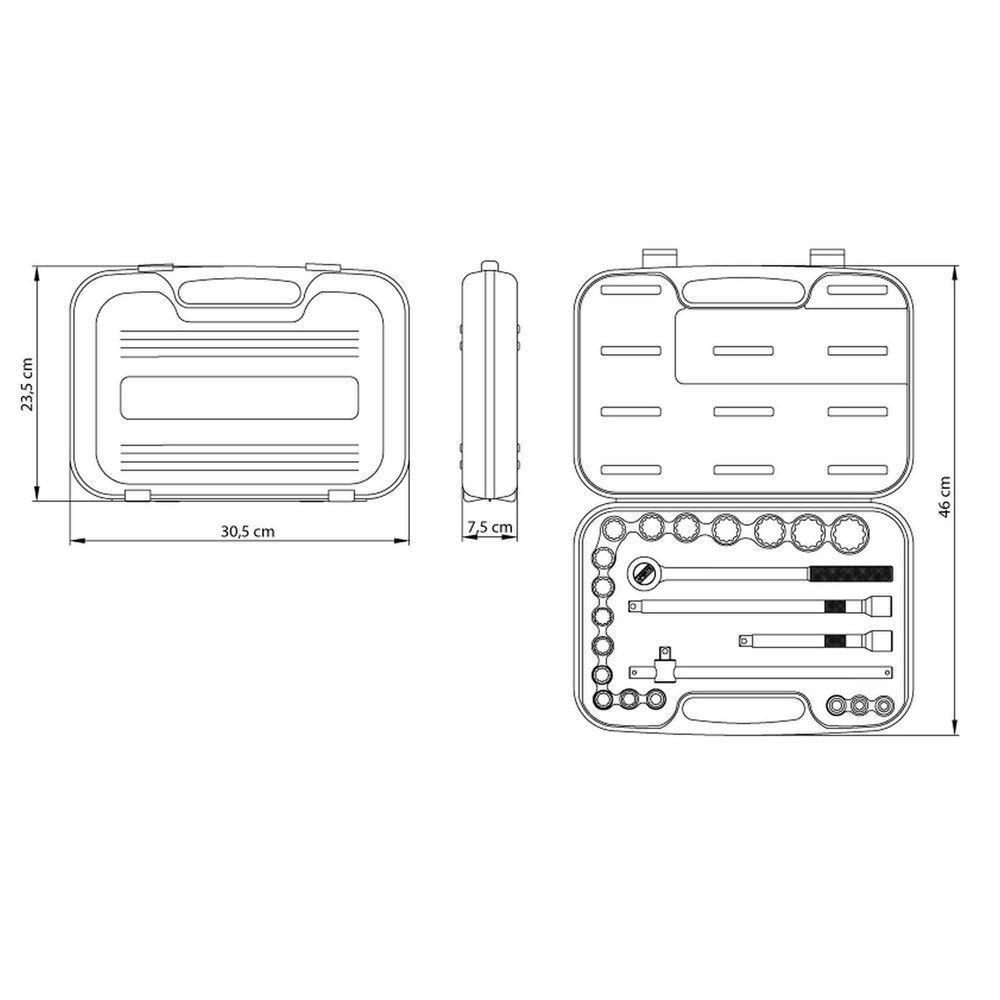 Jogo De Soquetes Estriados Encaixe 1/2" Em Aço Cromo Vanádio Com Acabamento Cromado E Mal - 5