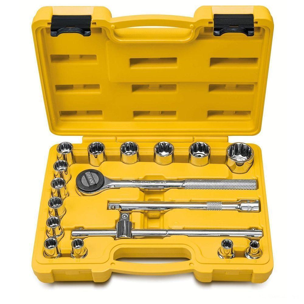 Jogo De Soquetes Estriados Encaixe 1/2" Em Aço Cromo Vanádio Com Acabamento Cromado Maleta 17 Peças - 1