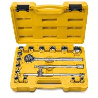 Jogo De Soquetes Estriados Encaixe 1/2" Em Aço Cromo Vanádio Com Acabamento Cromado Maleta 17 Peças - 1