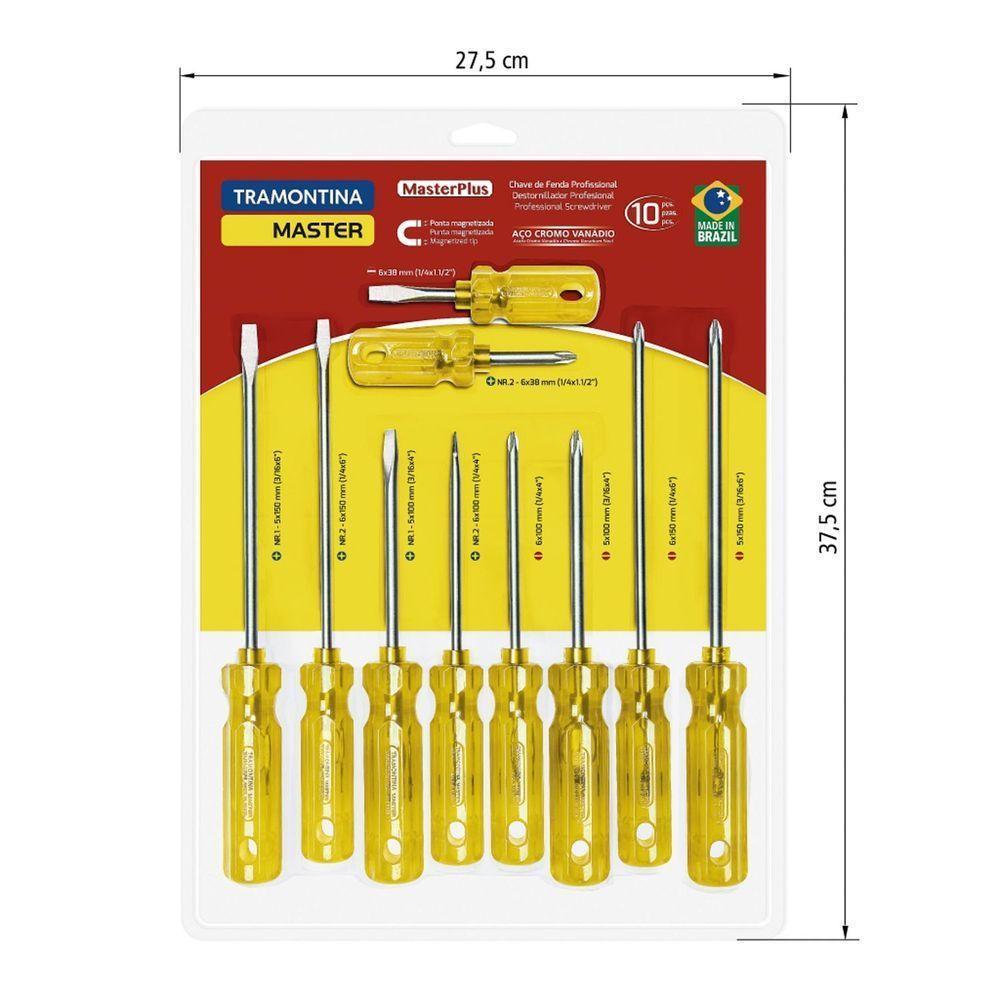 Jogo De Chaves De Fenda Tramontina Masterplus Em Aço Cromo Vanádio 10 Peças Tramontina - 1