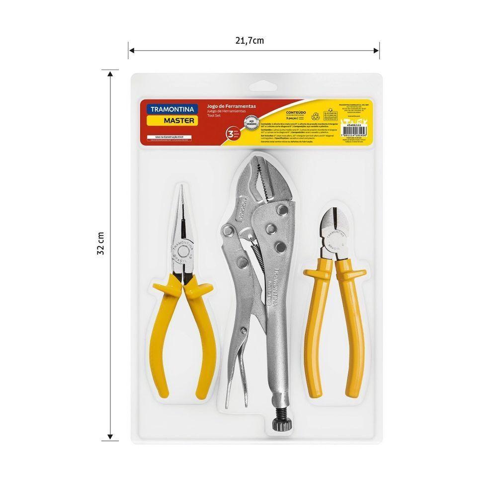Kit De Ferramentas Com Alicate De Pressão 10" Alicate Corte Diagonal 6" E Alicate Bico Me - 3