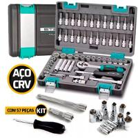 Kit Ferramenta Jogo Soquete 57 Peças 1/4 Catraca Chave Allen - 3