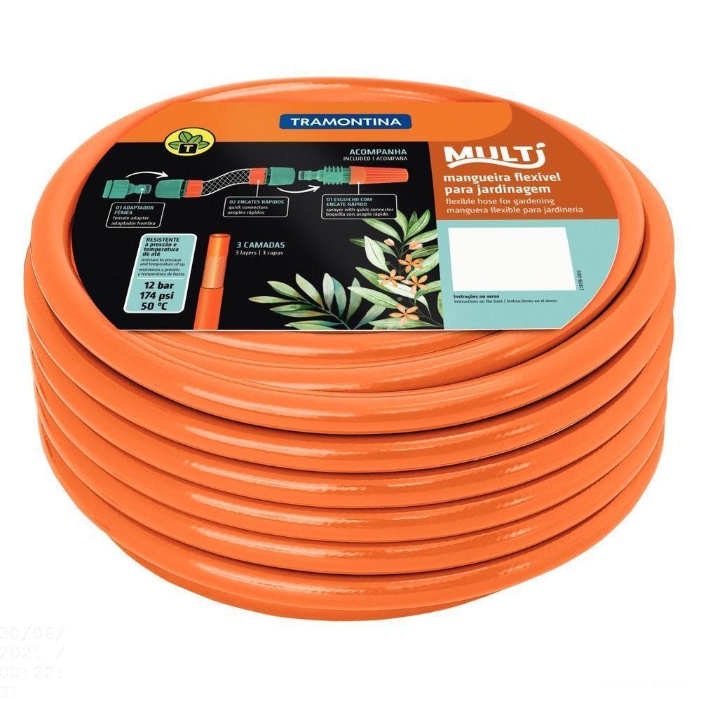 Mangueira Multi 1/2" Laranja Em Pvc 3 Camadas 15 M Com Engates Rápidos E Esguicho - 1