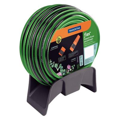 Mangueira Flex Para Jardim Verde Com Faixa Preta Em Pvc 4 Camadas 25 M Com Engate Rosquea
