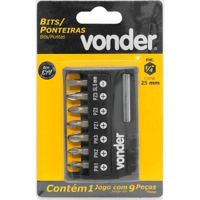 Jogo De Bits/Ponteiras C/ 9 Pç Encaixe Sextavado 1/4" Vonder