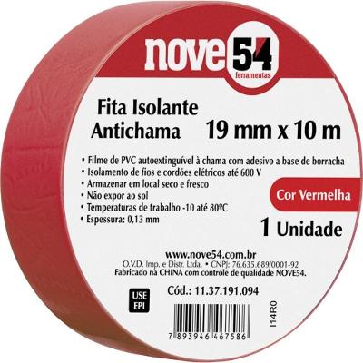 Fita Isolante Pvc 19Mmx10M Vermelha Anti Chama Nove54