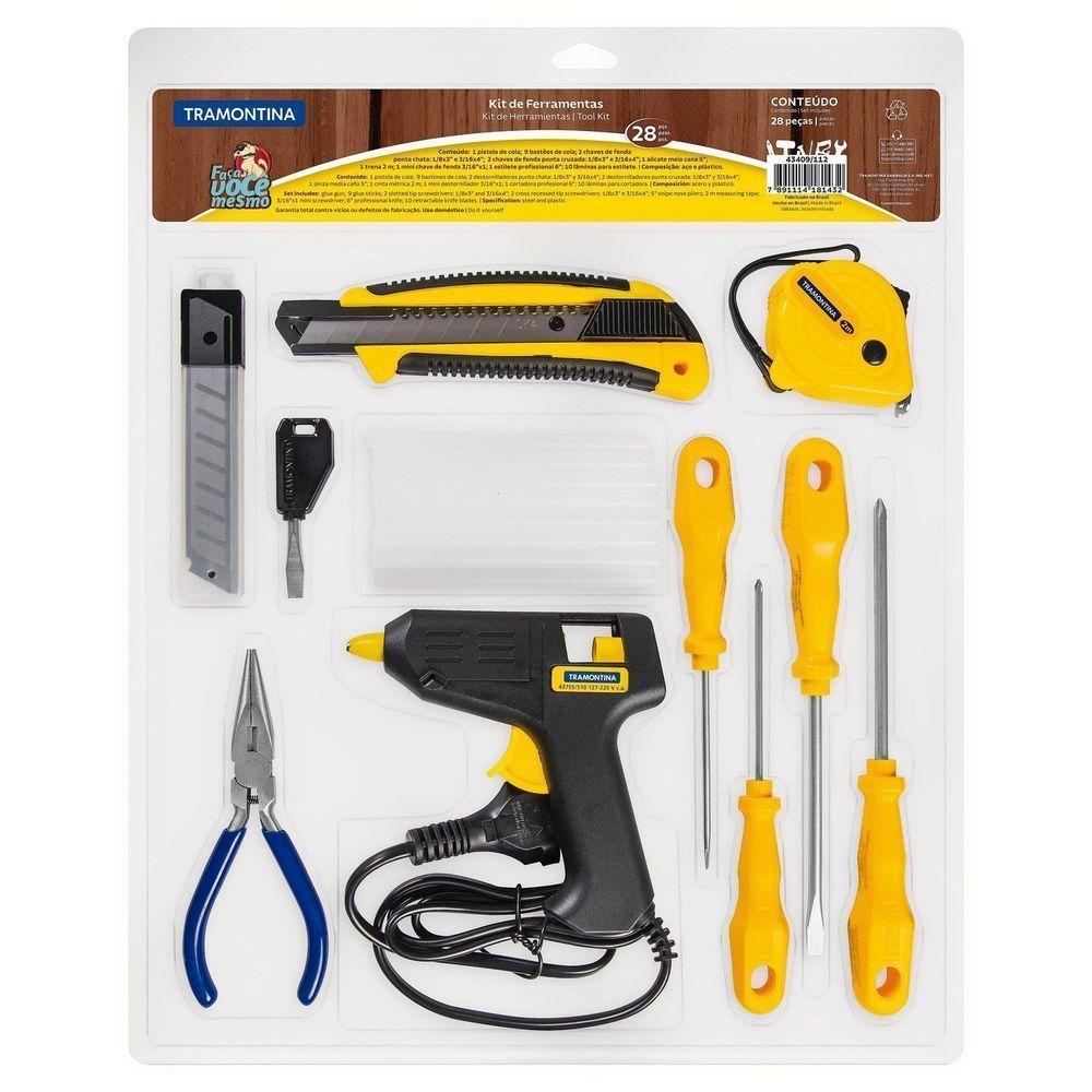 Kit De Ferramentas Com Pistola De Cola Quente Chaves De Fenda Trena Alicate Estilete Mini - 1