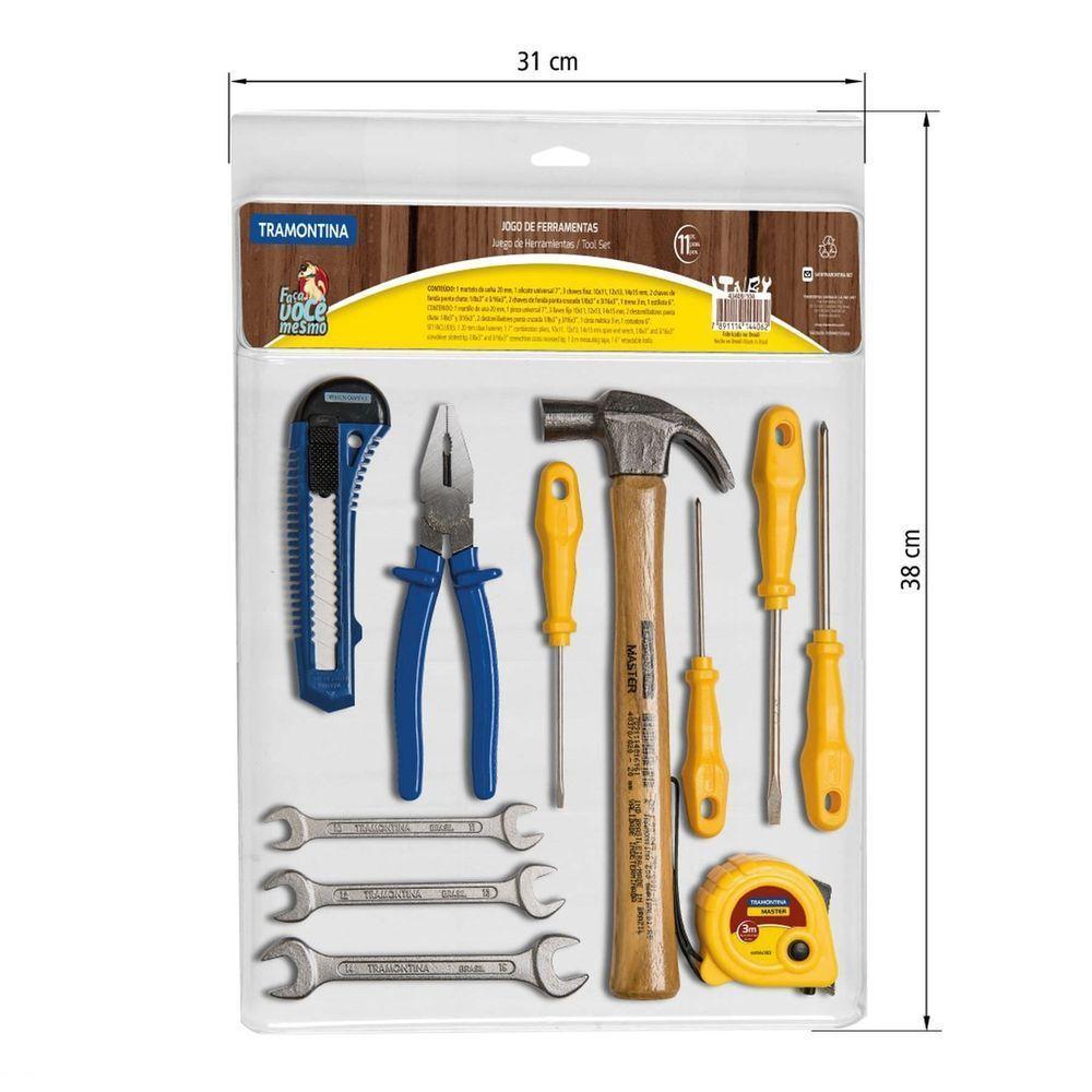 Kit De Ferramentas Com Martelo Trena Alicate Estilete Chaves De Fenda E Chaves Fixas 11 P - 3