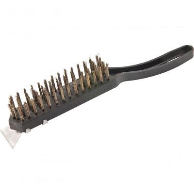 Escova Manual Aço 4 Fileiras Cabo Plástico Com Raspador - Vo