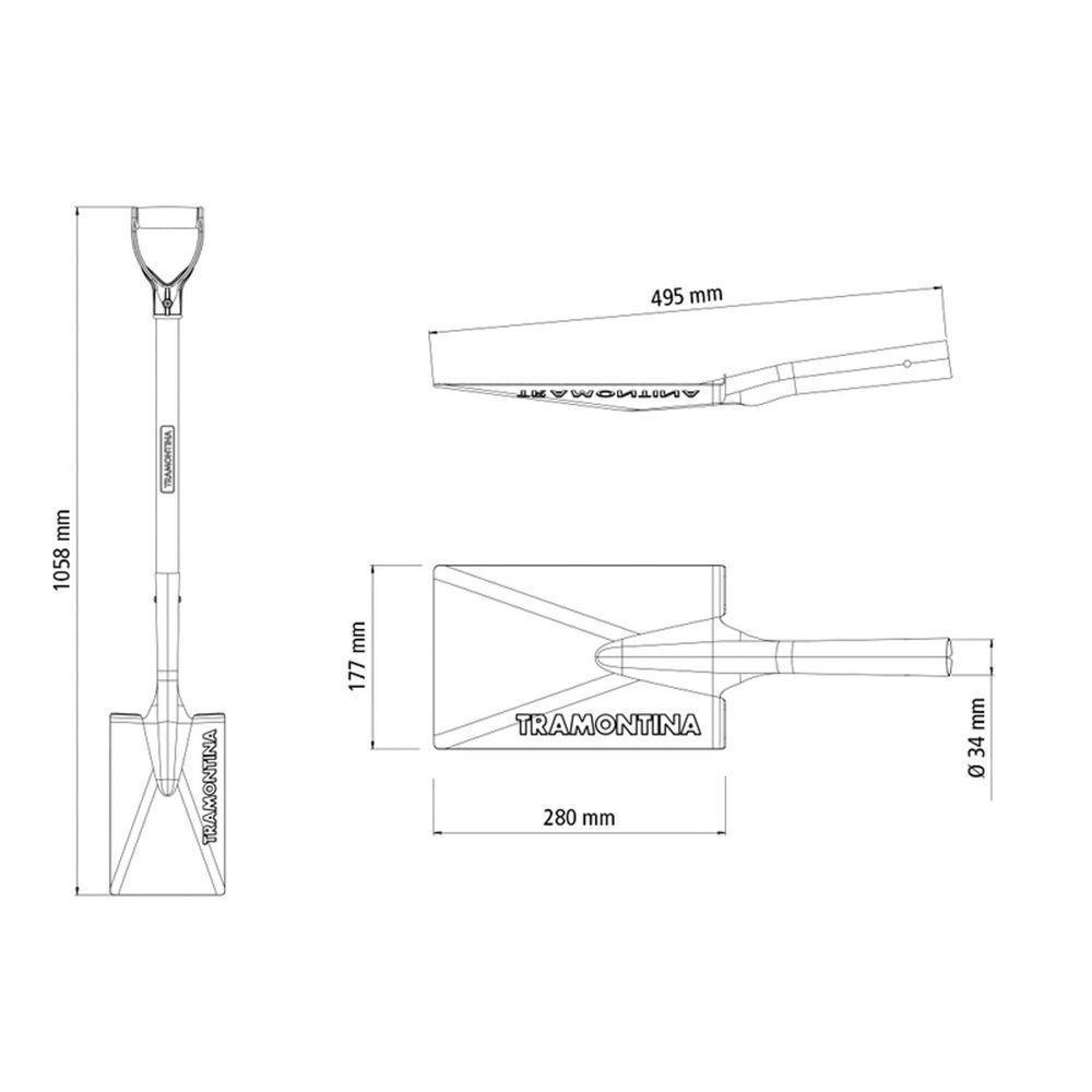 Vanga Quadrada 424/00 Em Aço Com Cabo De Madeira 71 Cm Com Empunhadura Plástica Reta Ergo - 3