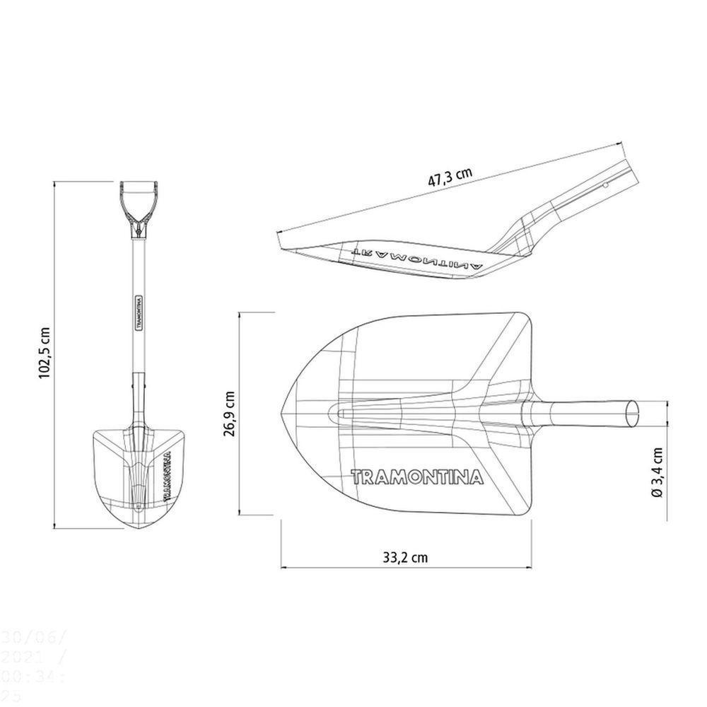 Pá De Bico 460/30 Em Aço Com Cabo De Madeira 71 Cm Com Empunhadura Plástica Curva Ergonôm - 3