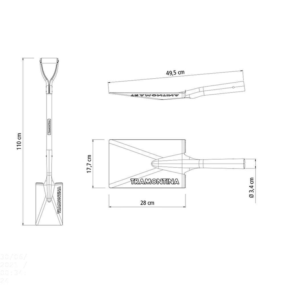 Vanga Quadrada 424/00 Em Aço Com Cabo De Madeira 74 Cm Com Empunhadura Metálica Ergonômic - 3
