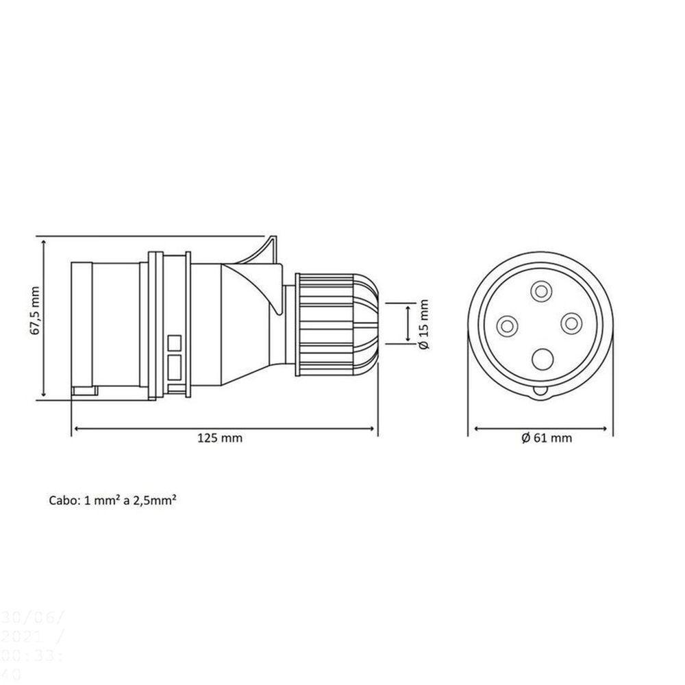 Plugue Móvel Industrial 3p+t 16 A 380-415 Vca 6 H Tramontina Tramontina - 2