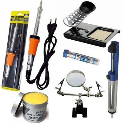 Kit Solda Ferro Tubetes Lupa Sugador e Suporte 220V 30W