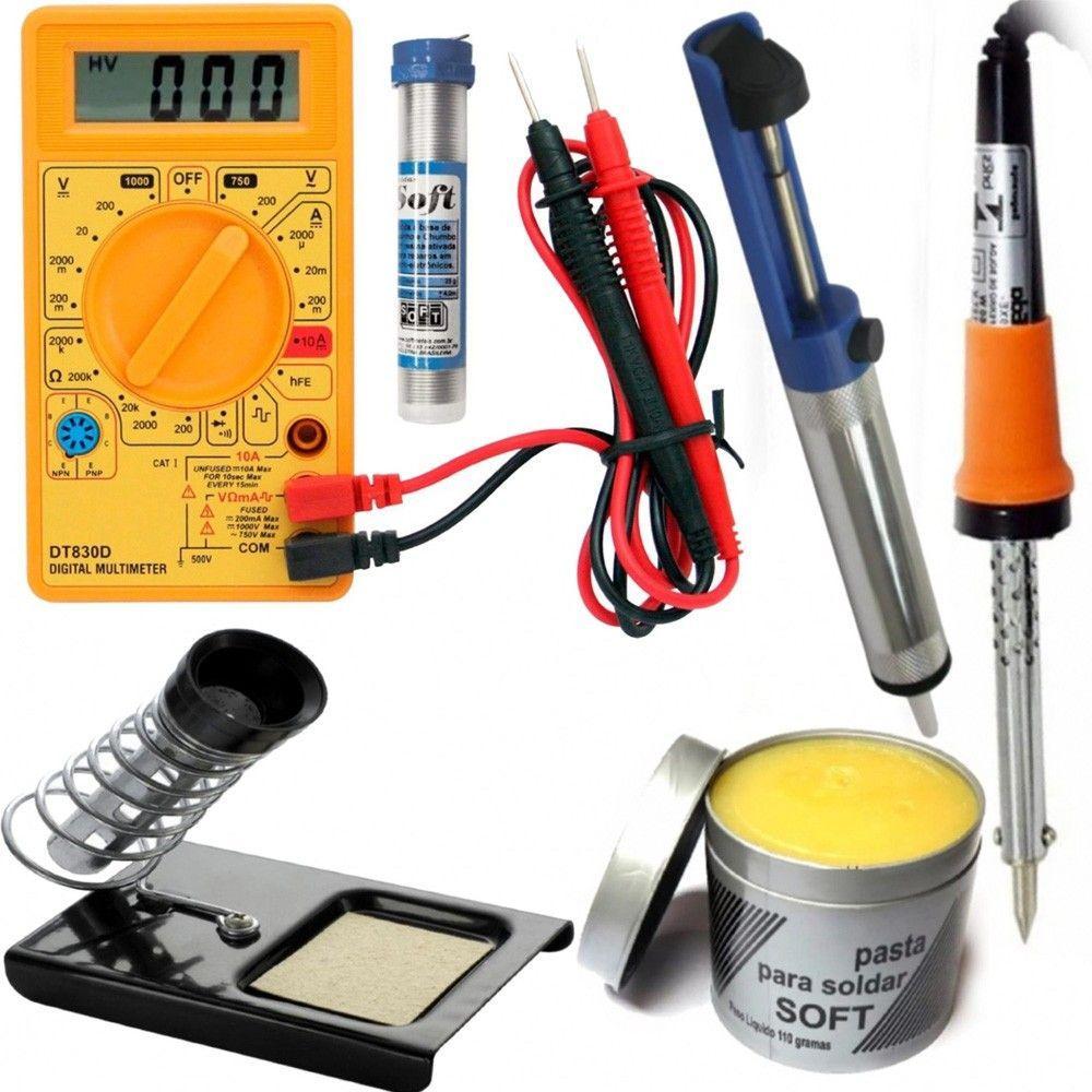 Kit Solda Ferro Multímetro Tubetes Sugador 220V 30W - 2