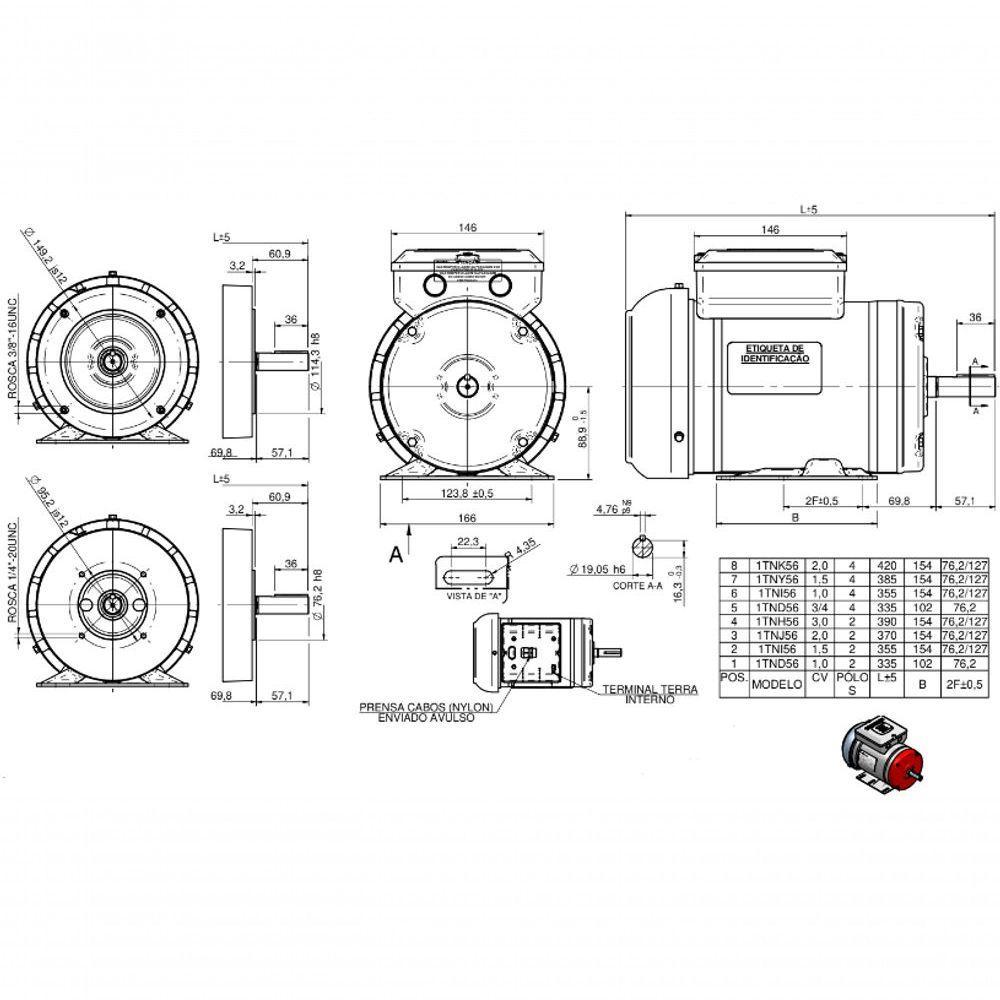 Motor Elétrico Monofásico 3cv 2 Pólos Ip44 110/220 V 60hz - 4