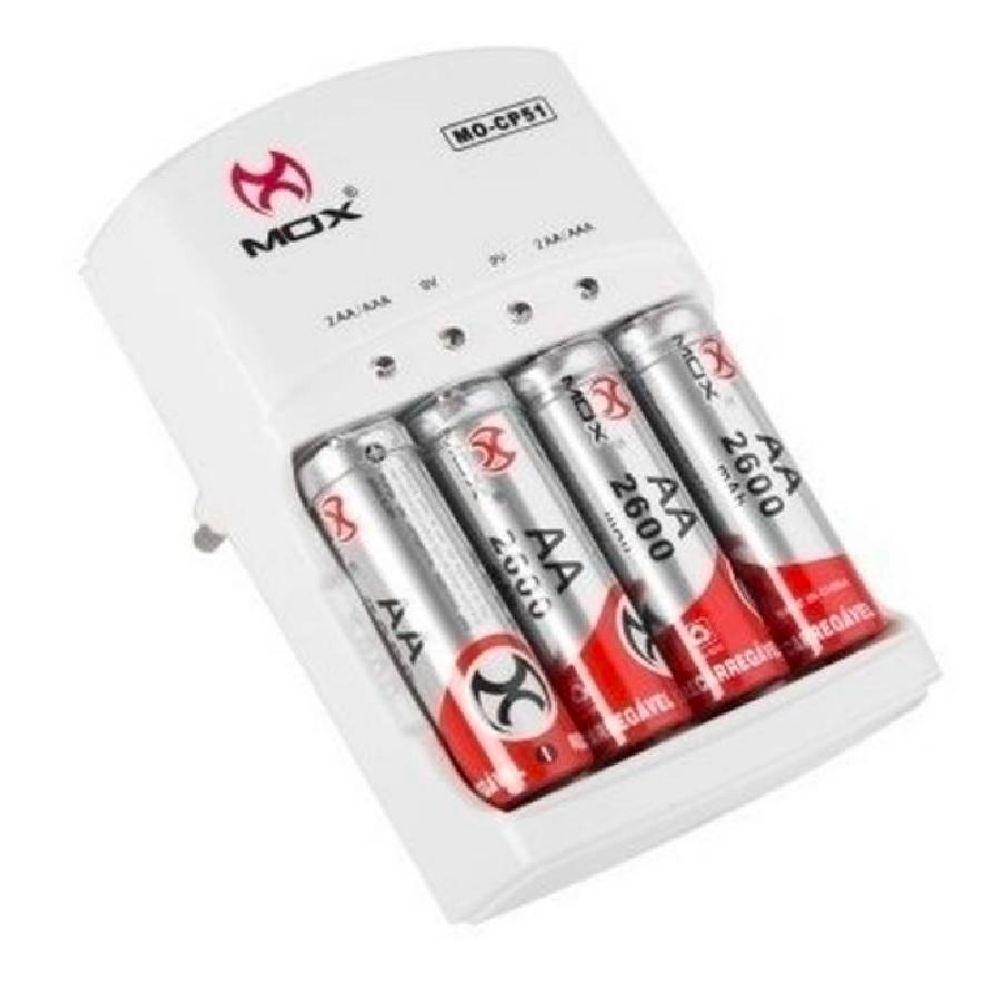 Carregador De Pilhas Auto Stop Com 4 Pilhas 2600mah Bivolt - 1