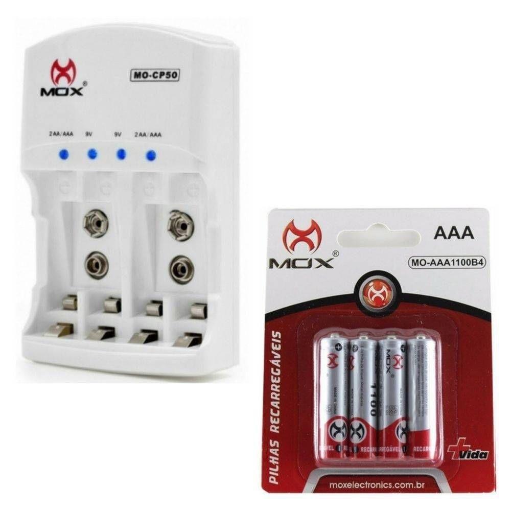 Carregador de Pilhas e Baterias com 4 Pilhas Aaa 1100 Mah Mox - 1