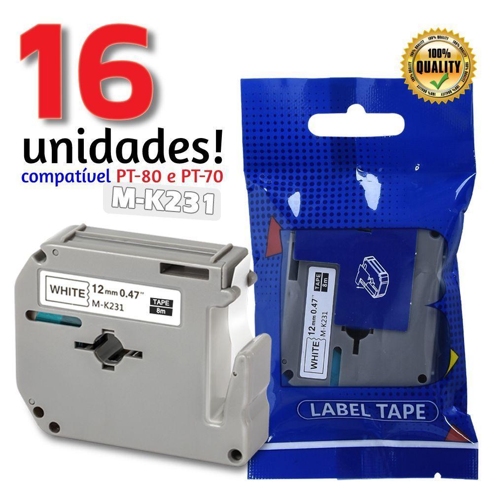 Kit 16 Fita Compatível Brother M231 Mk231 T 12mm Pt 80 70 90 - 1
