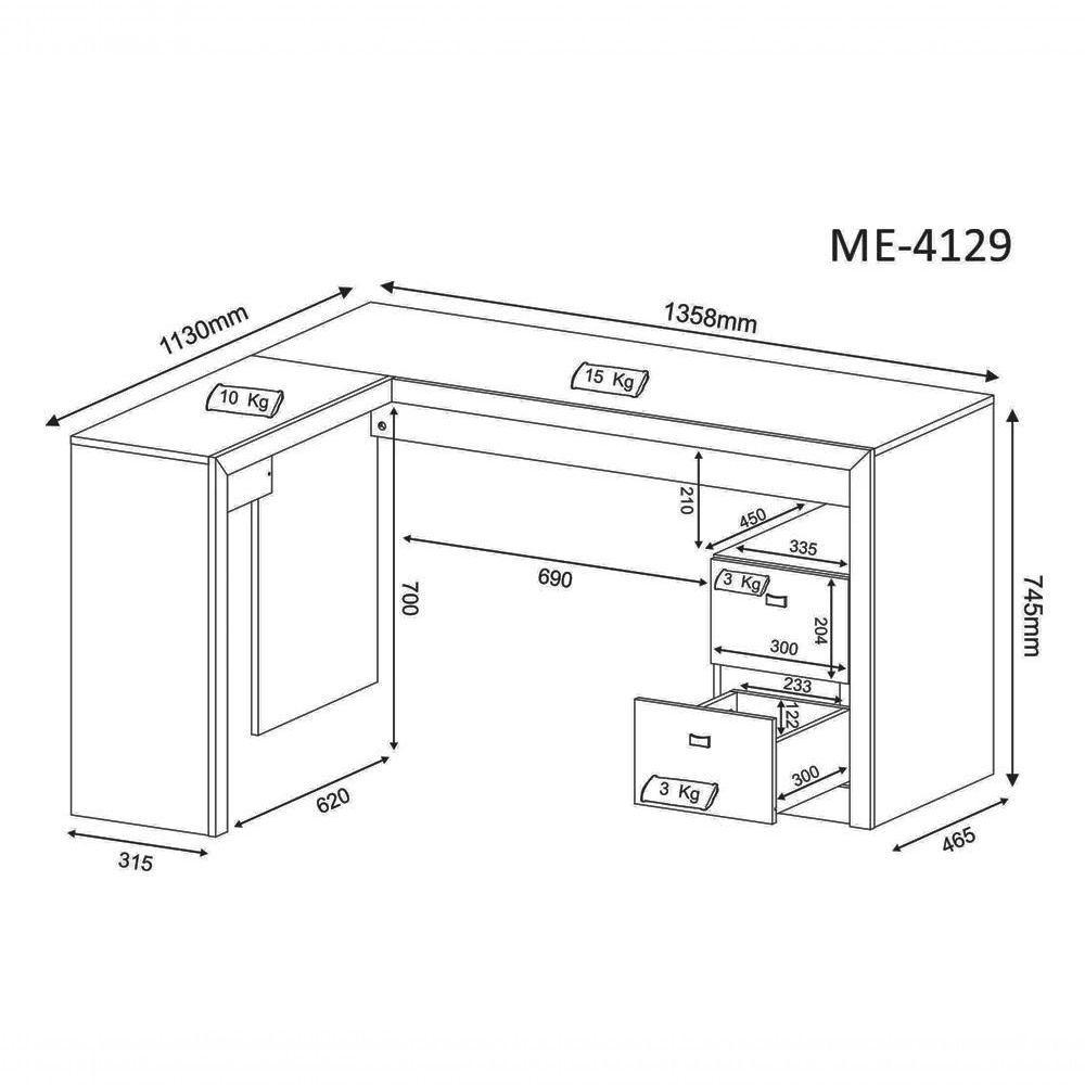 Mesa Para Escritorio De Canto Me4129 Preto Preto - 4
