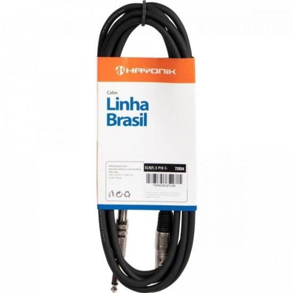 Cabo Para Microfone Linha Brasil Xlr(f) X P10 3m Preto Hayonik - 5