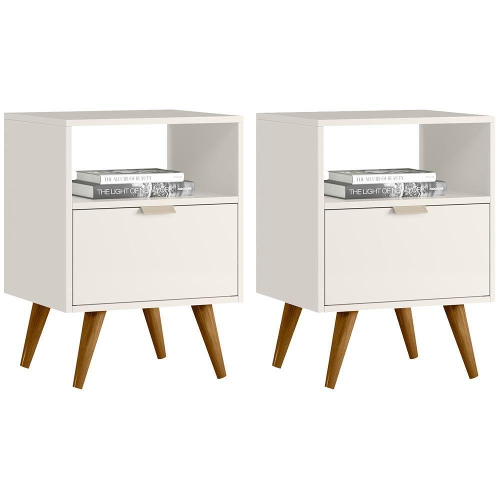 Kit 2 Mesas De Cabeceira Com 1 Gaveta 14050 Off White Crista - 1