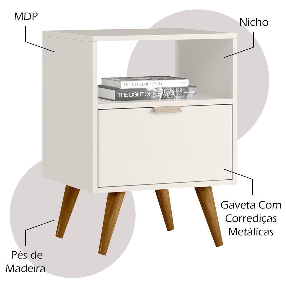 Kit 2 Mesas De Cabeceira Com 1 Gaveta 14050 Off White Crista - 7