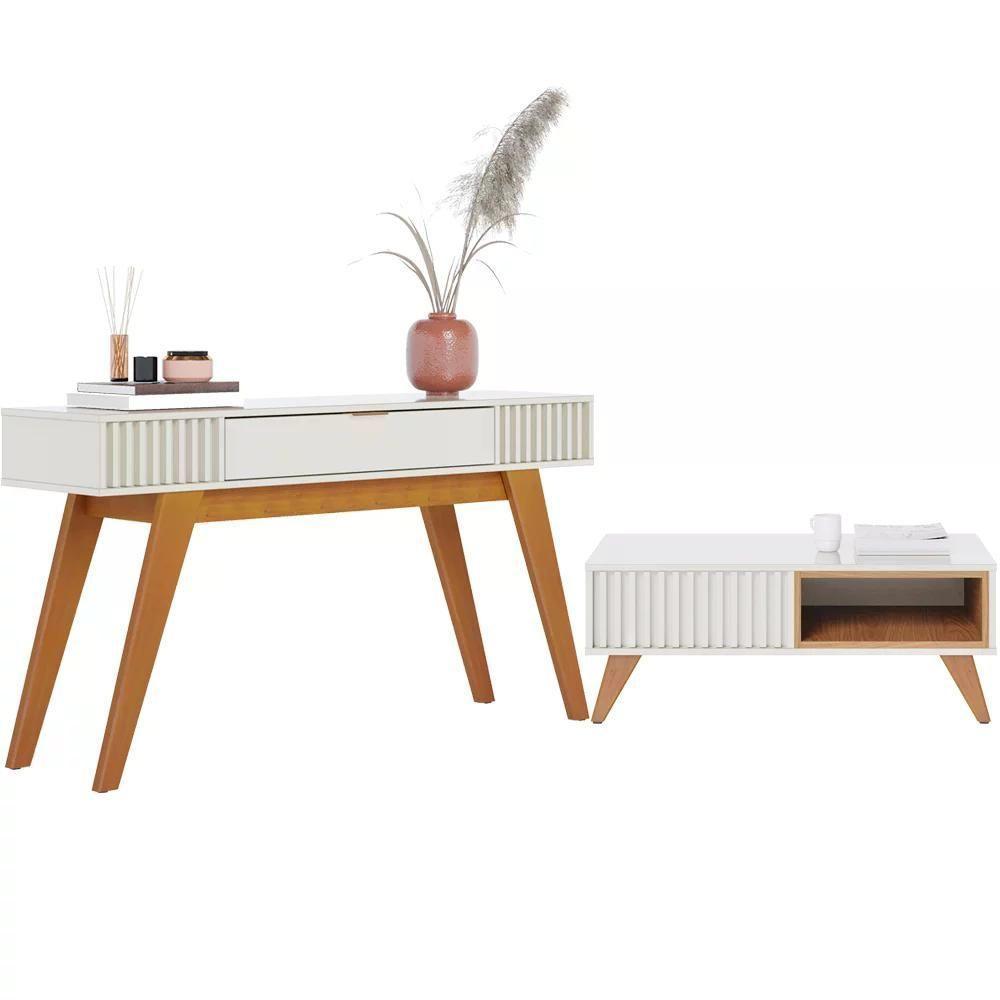 Mesa De Centro Jeri E Aparador Riveira Para Sala Off White F - 1