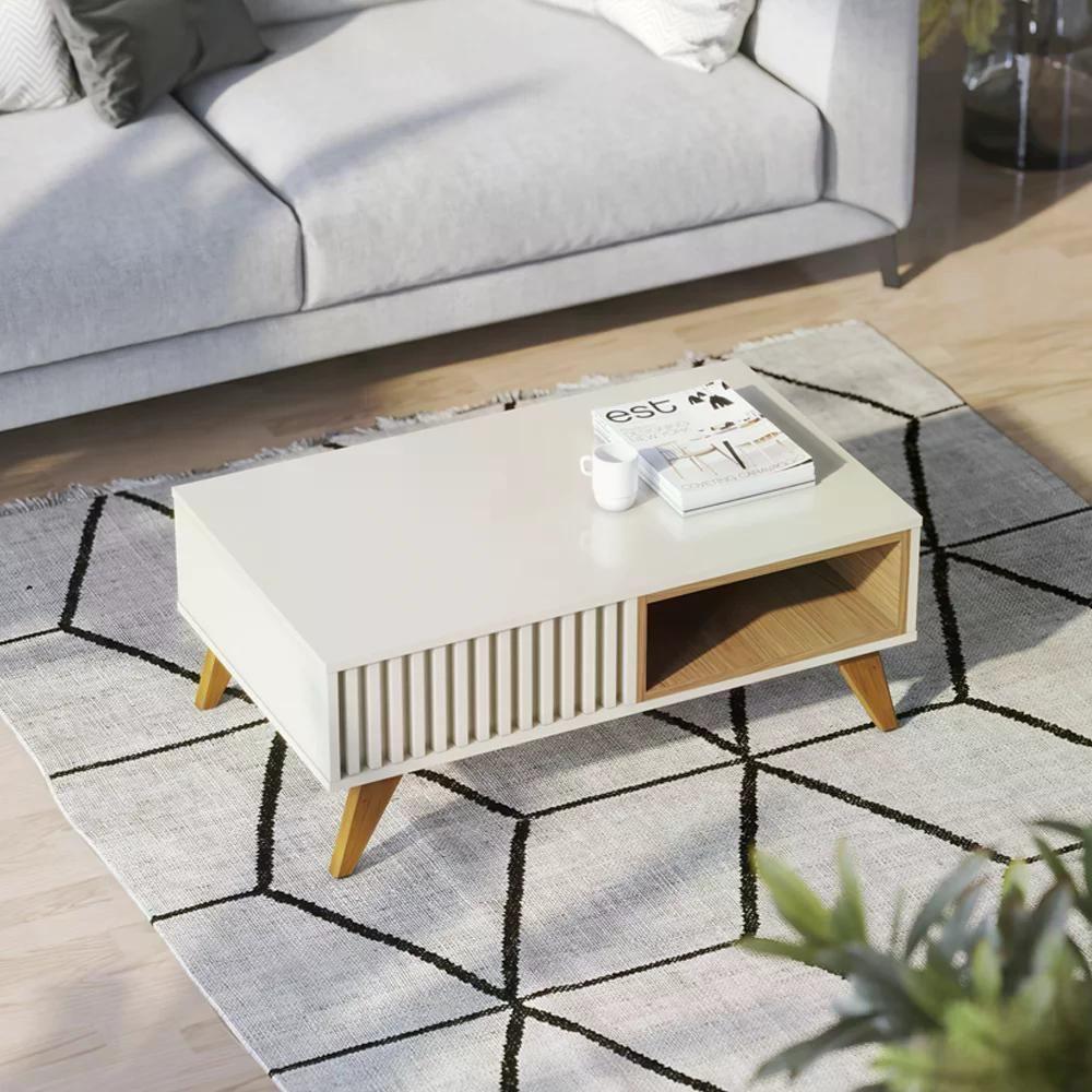 Mesa De Centro Jeri E Aparador Riveira Para Sala Off White F - 3