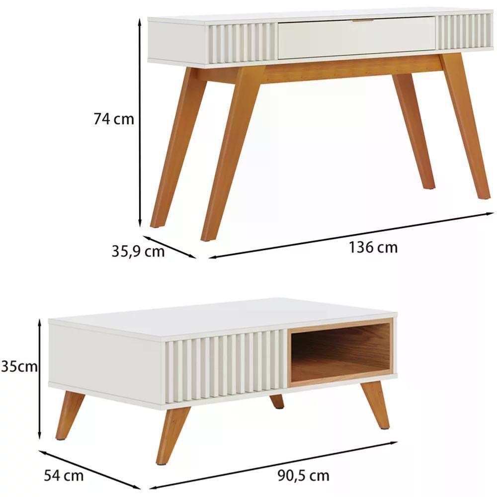 Mesa De Centro Jeri E Aparador Riveira Para Sala Off White F - 8