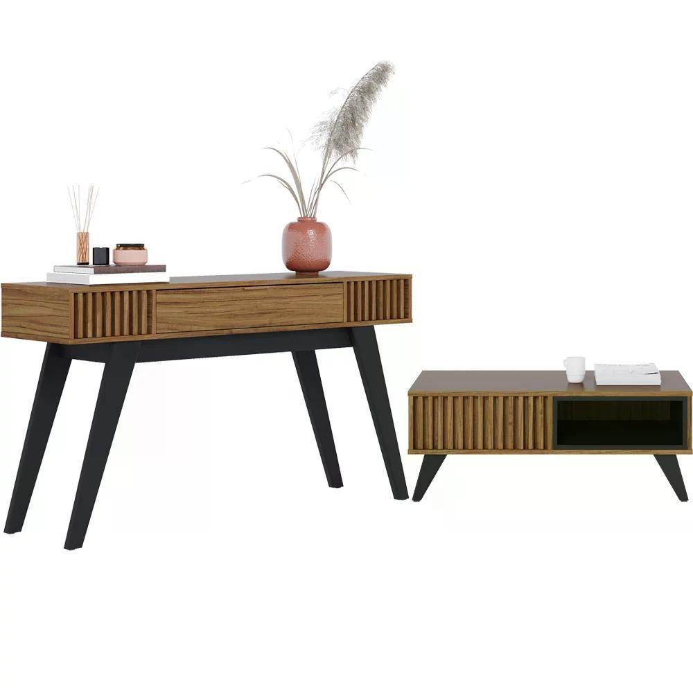 Mesa De Centro Jeri E Aparador Riveira Para Sala Noce Milano - 1