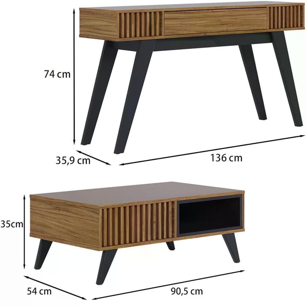 Mesa De Centro Jeri E Aparador Riveira Para Sala Noce Milano - 8