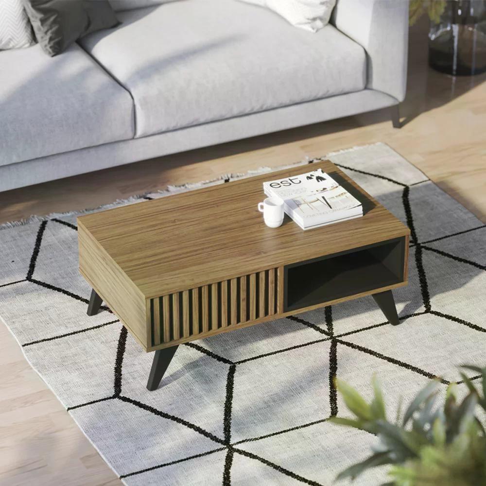 Mesa De Centro Para Sala Jeri Noce Milano Preto Clb Noce Mil - 3