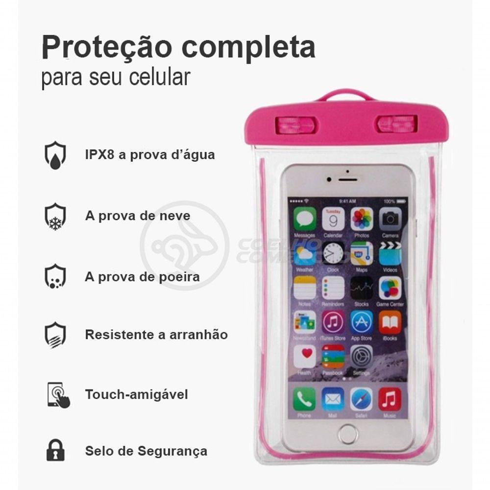 Capa Bolsa A Prova Dágua Impermeável P/ Celular Rosa - 1