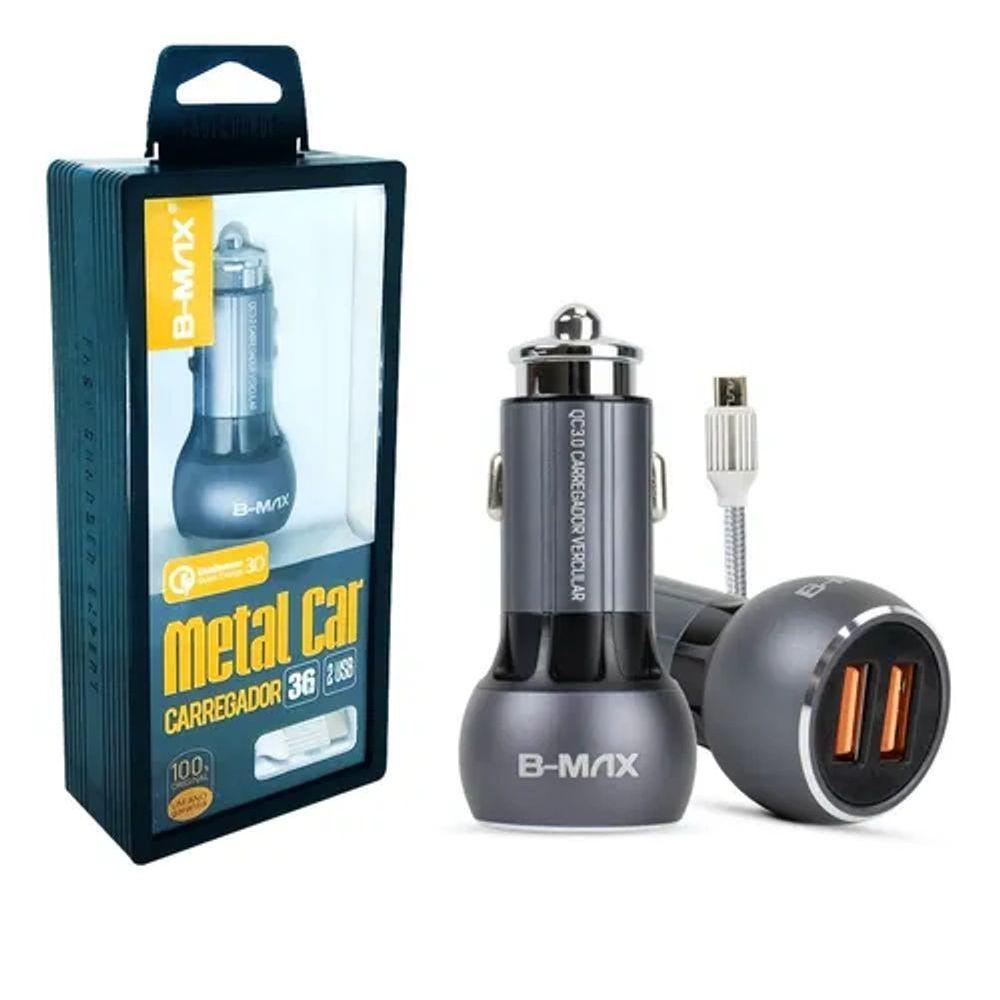 Carregador Veicular Metal Turbo 36w 2 Usb Qualcomm 3.0 - 1