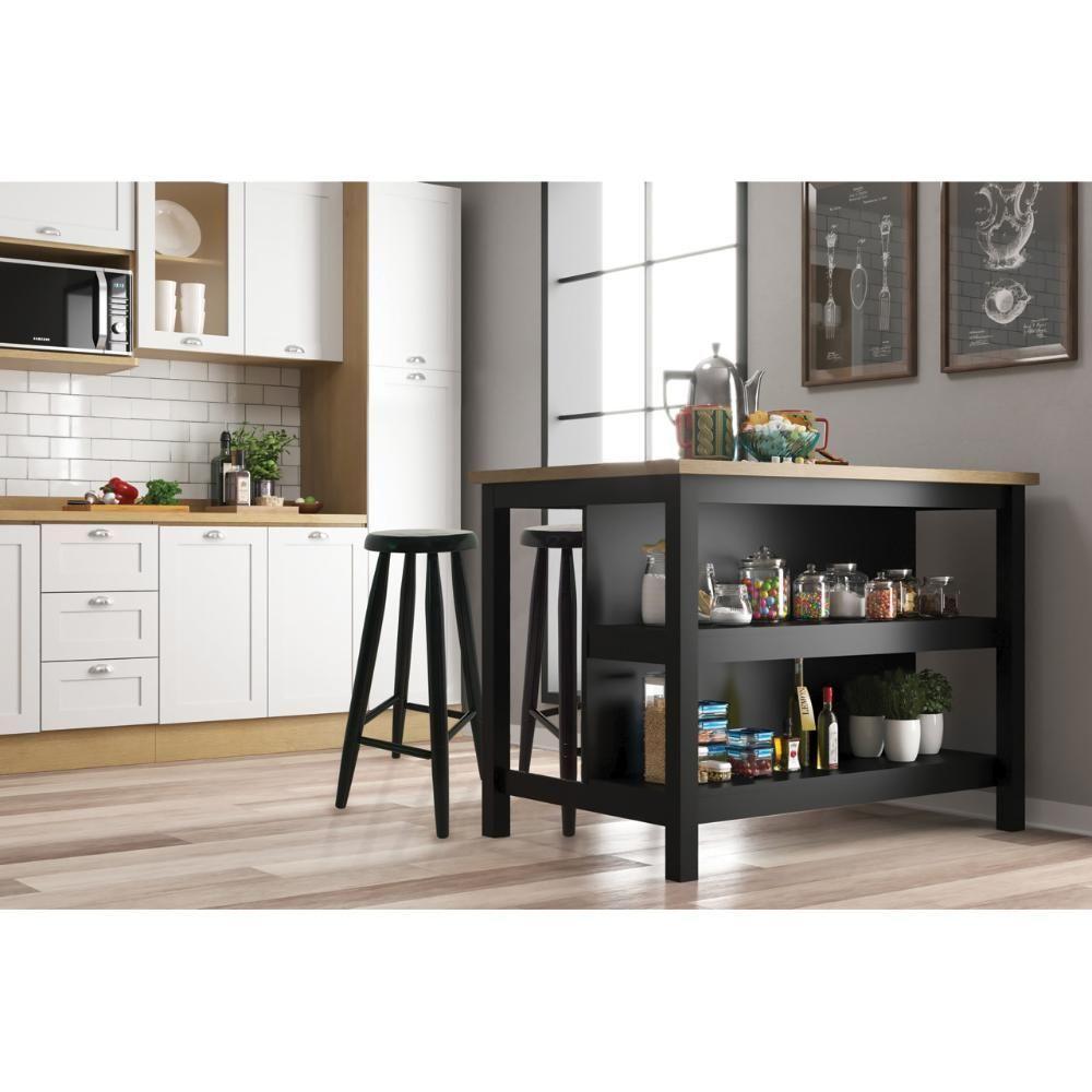 Bancada Gourmet Ilha Cozinha+ Kit Luz+2 Banq. Ditália Preto - 1