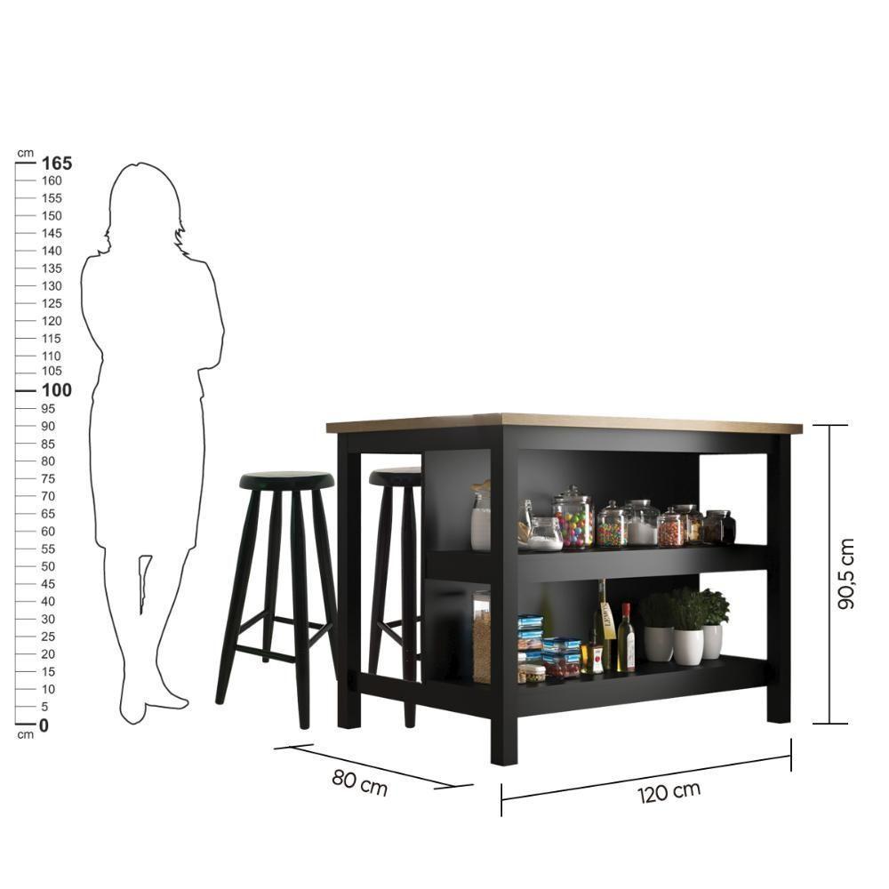 Bancada Gourmet Ilha Cozinha+ Kit Luz+2 Banq. Ditália Preto - 9