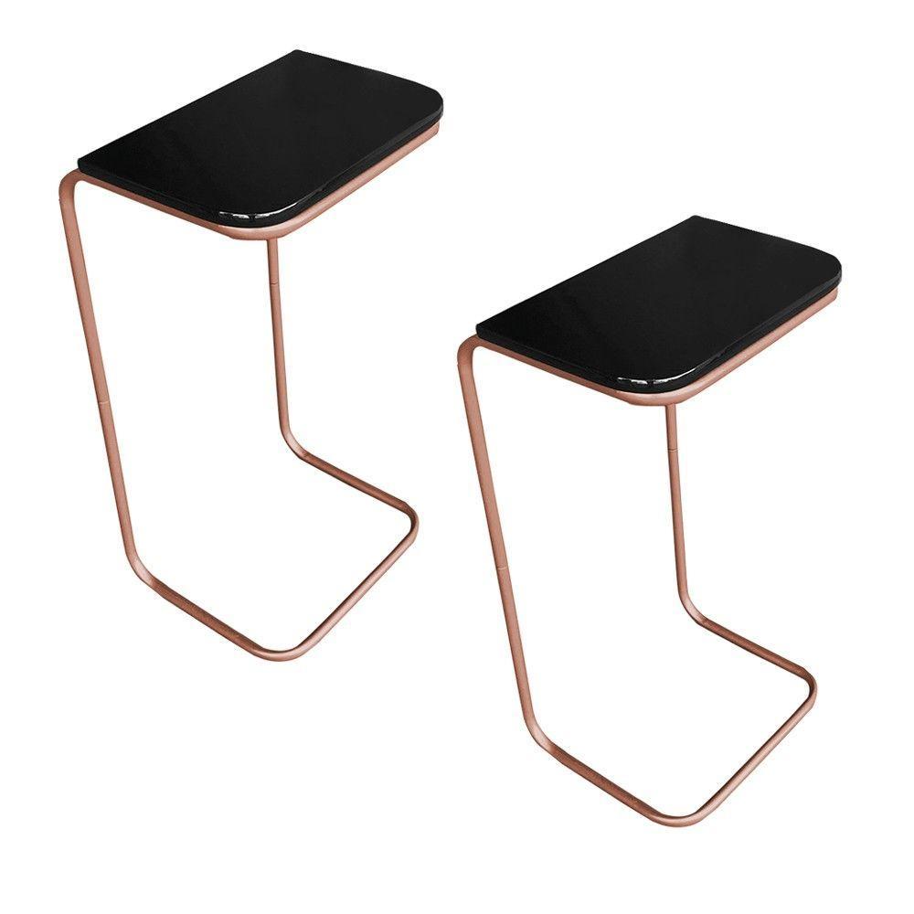 Kit 2 Mesas Lateral Tampo Preto Multiuso P/ Sofá - 1