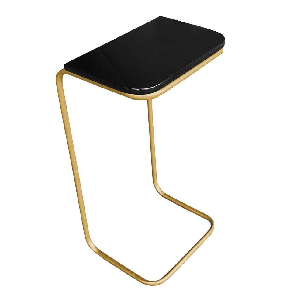 Mesa Lateral Tampo Preto P/ Sofá Base Metálica dourado - 1