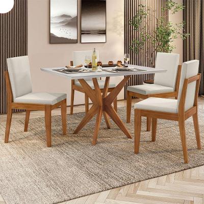 Conjunto Mesa Donna Com 4 Cadeiras Nesher Mel E Off-white