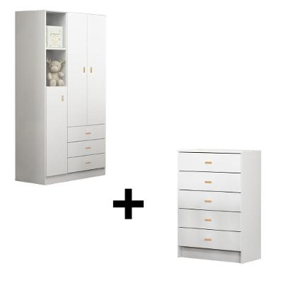 Conjunto Guarda Roupa e Cômoda Bb-322+bb-120 3 Portas de bater 3 Gavetas Branco