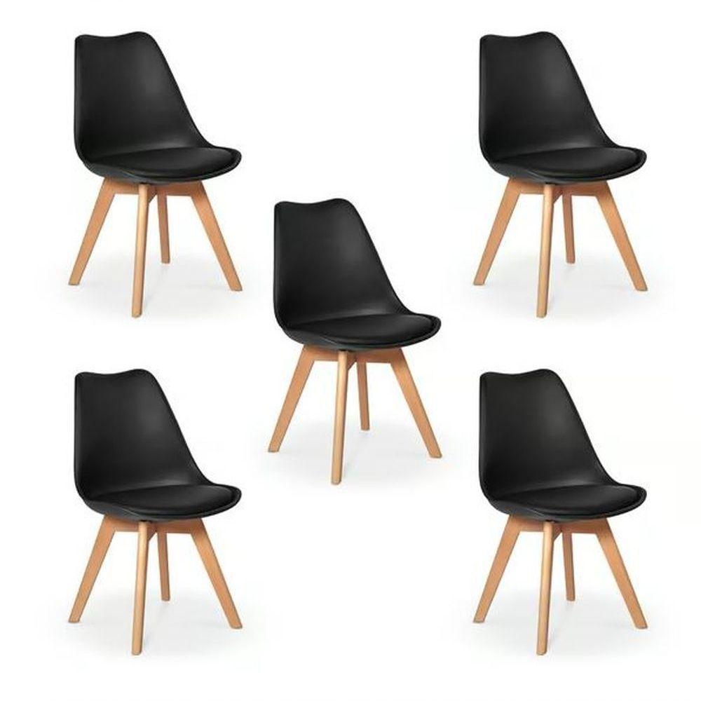 Kit 5 Cadeiras Eames Wood Leda Design Preta - 1