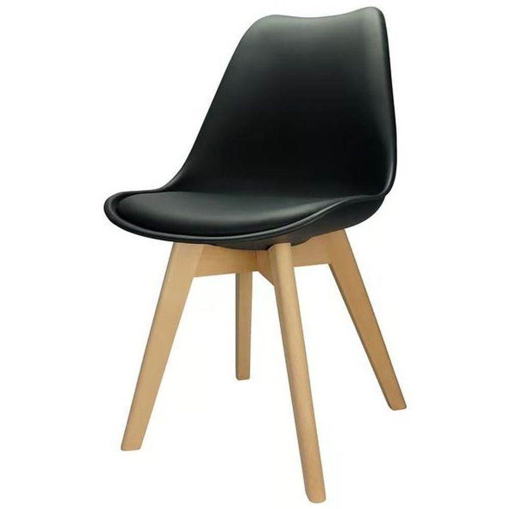 Kit 2 Cadeiras Charles Eames Leda Luisa Saarinen Design Wood Estofada Base Madeira - Preta - 5