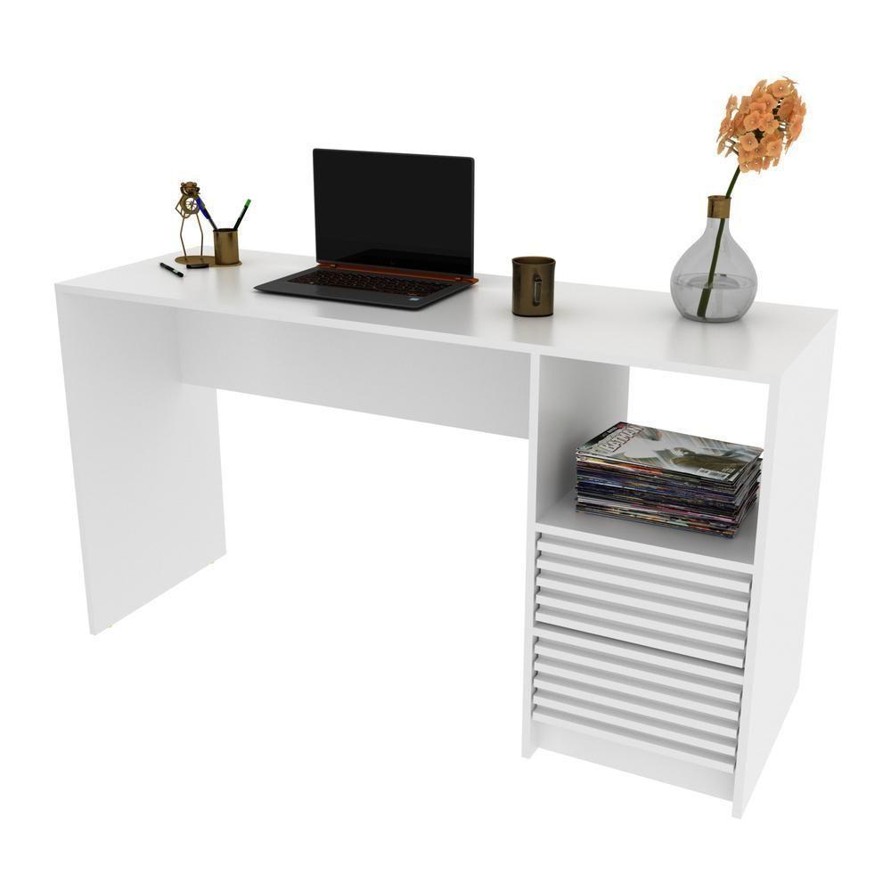 Escrivaninha-mesa Escritório 135,8cm 2 Gavetas E Nicho Multimóveis Cr25262 Branco Branco - 1